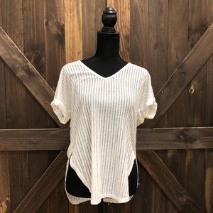 Embroidered White Stripe Top